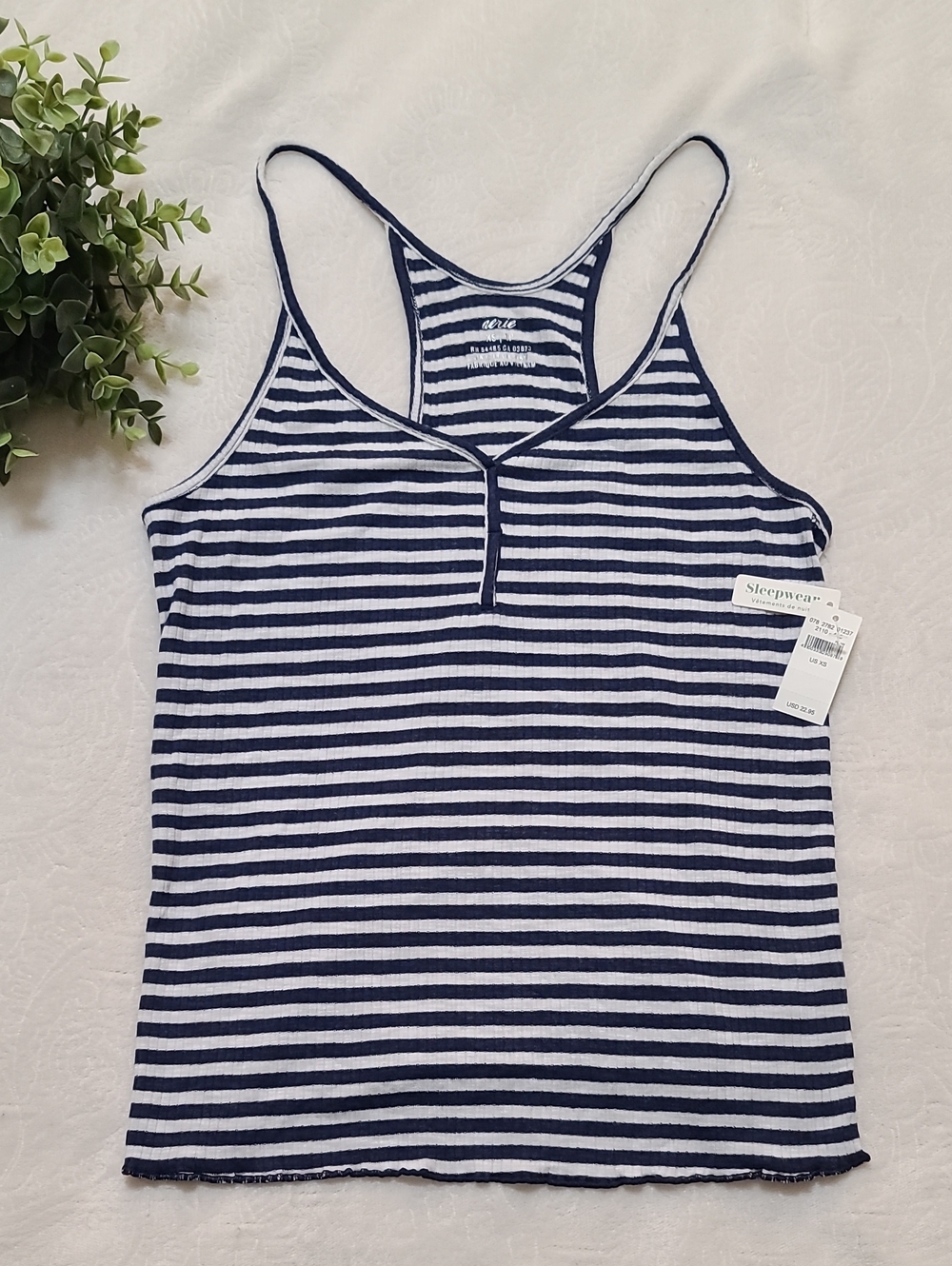 NWT Aerie Striped Henley Sleepwear Tank Top Blue White Size XS Loungewear